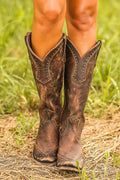 Stivali da cowboy vintage in pelle stile western - Marrone effetto invecchiato - Taglie da donna