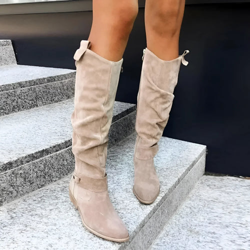 Eleganti stivali da donna in camoscio alti fino al ginocchio - Beige, Marrone, Verde, Nero - Vestibilità comoda