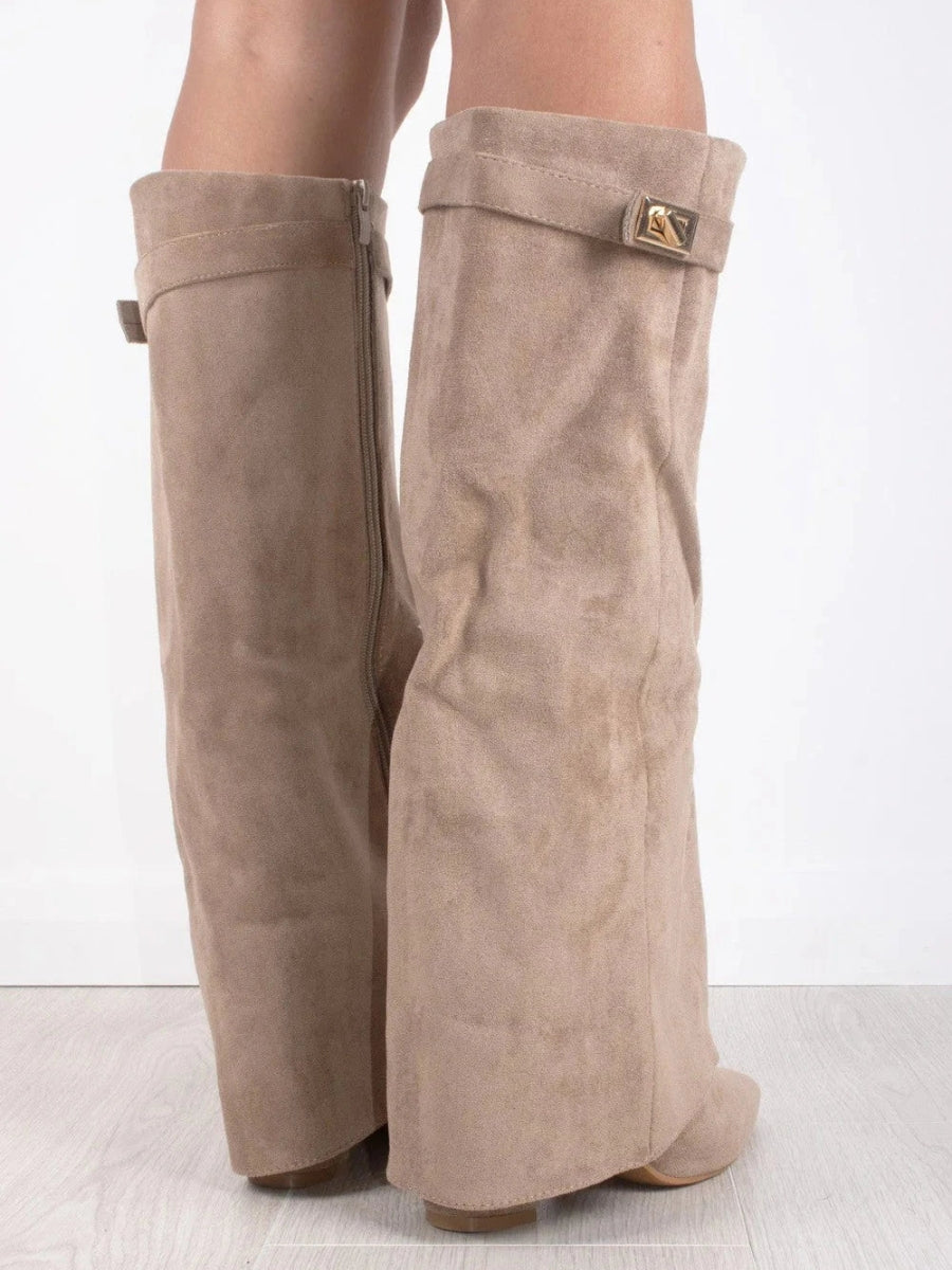 Elegant Women's Knee-High Suede Boots - Black, Beige, Brown, Leather, Size Variants