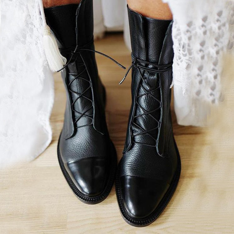Stivaletti stringati da donna in pelle - Nero/Marrone, comodi ed eleganti