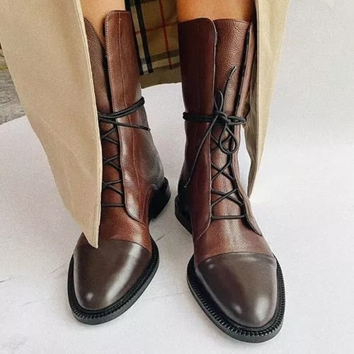 Stivaletti stringati da donna in pelle - Nero/Marrone, comodi ed eleganti