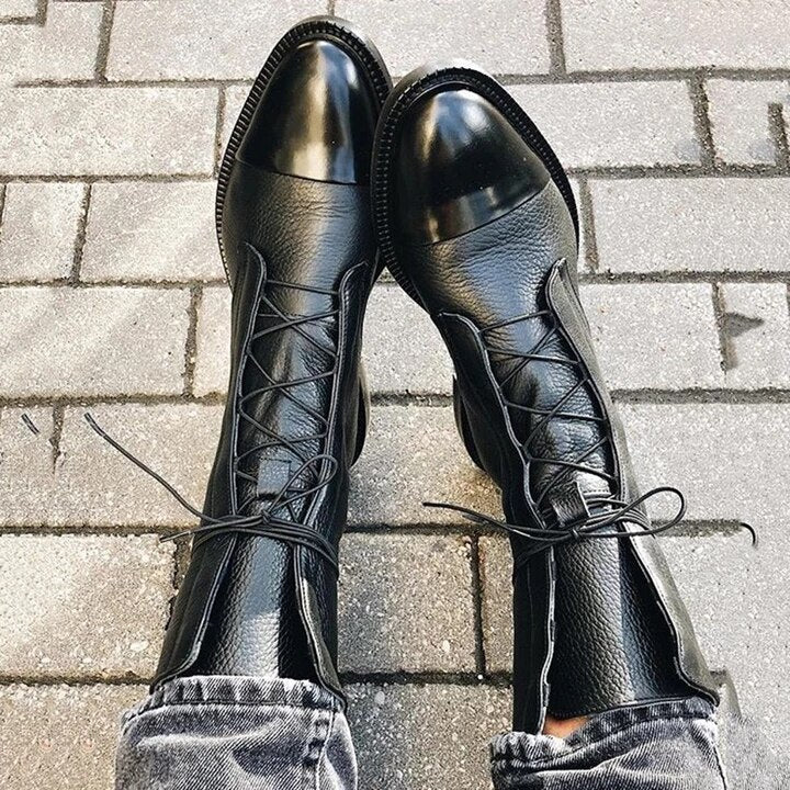 Stivaletti stringati da donna in pelle - Nero/Marrone, comodi ed eleganti