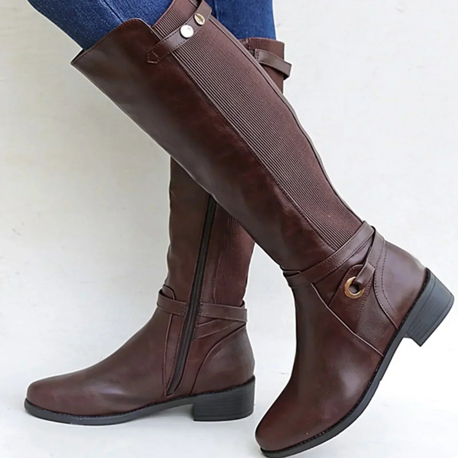 Stivali da equitazione da donna in pelle alti fino al ginocchio - Neri e marroni, vestibilità comoda