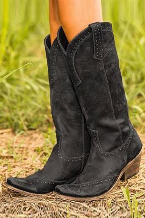 Stivali da cowboy vintage in pelle stile western - Marrone effetto invecchiato - Taglie da donna