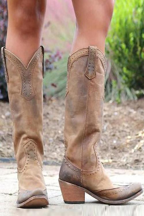 Stivali da cowboy vintage in pelle stile western - Marrone effetto invecchiato - Taglie da donna